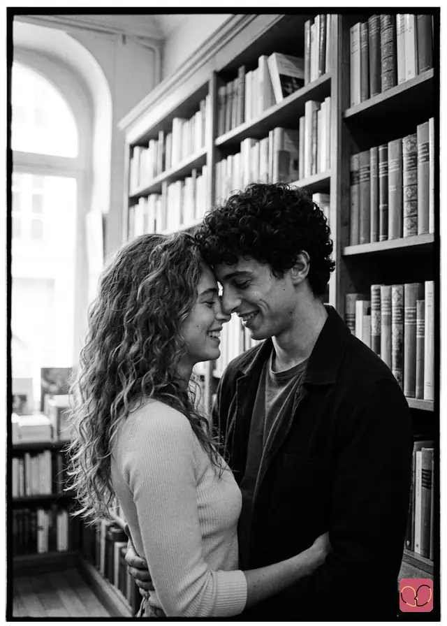 Bookstore Hidden Embrace Couple