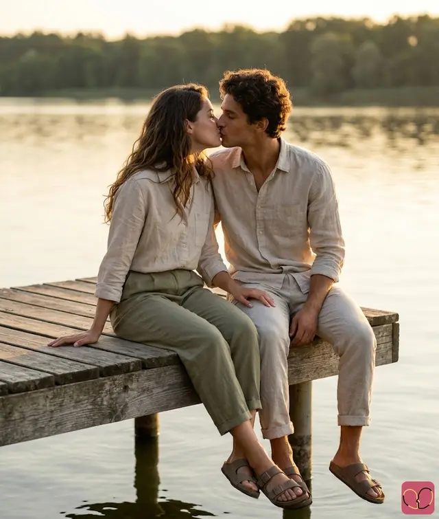 Boat Dock Sitting Kiss Couple