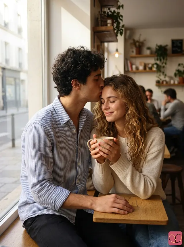 Coffee Shop Window Kiss Couple