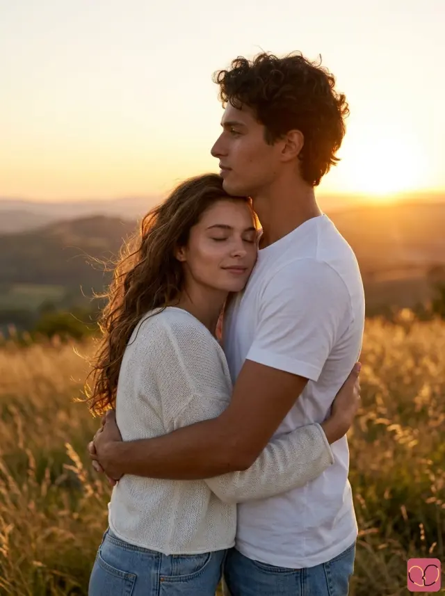 Hilltop Field Sunset Embrace