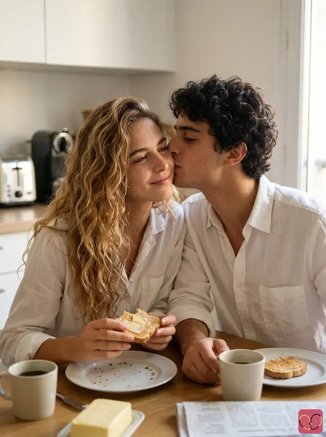 Kitchen Table Breakfast Kiss Couple