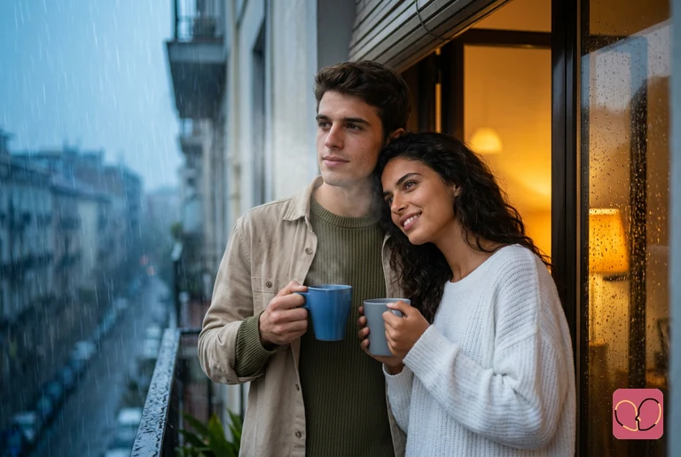 Balcony Monsoon Rain Couple