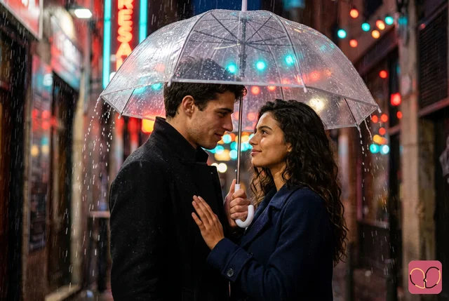 Transparent Umbrella Neon Rain Couple