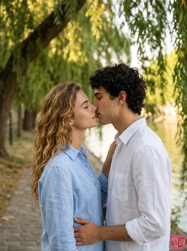 Riverside Walk Kiss Couple