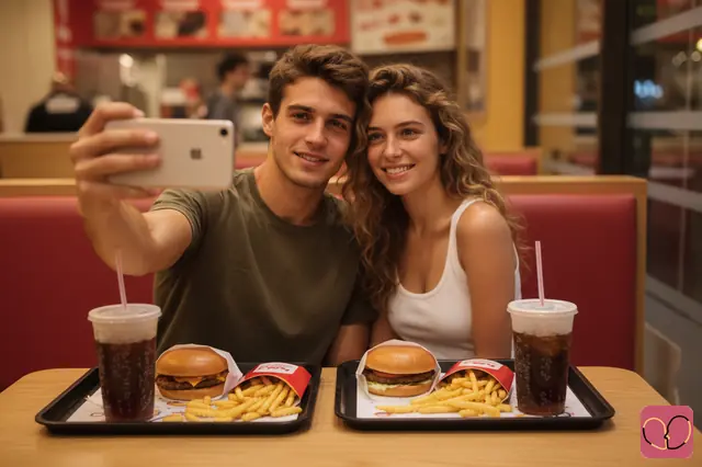 Casual Food Date Selfie Couple