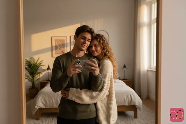 Classic Single-Phone Mirror Selfie Couple
