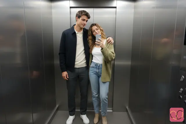 Elevator Outfit-Check Selfie Couple